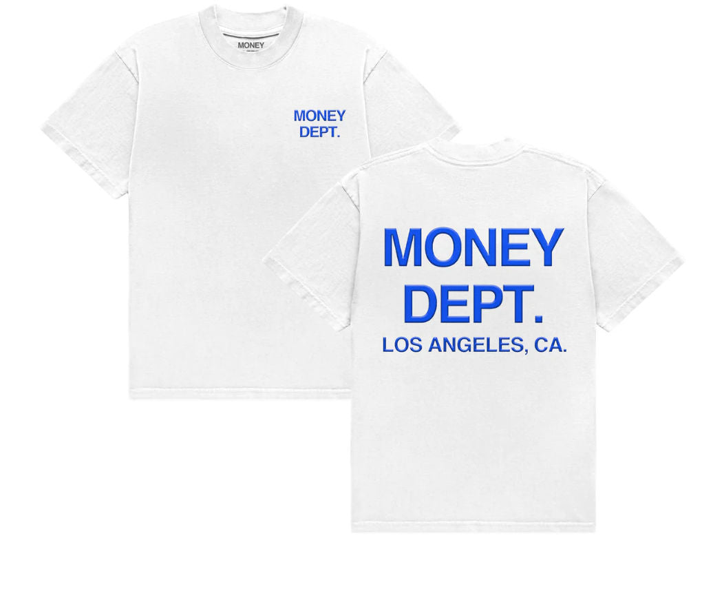 MONEY DEPT Classic White & Royal Blue T-Shirt (PUFF PRINT)