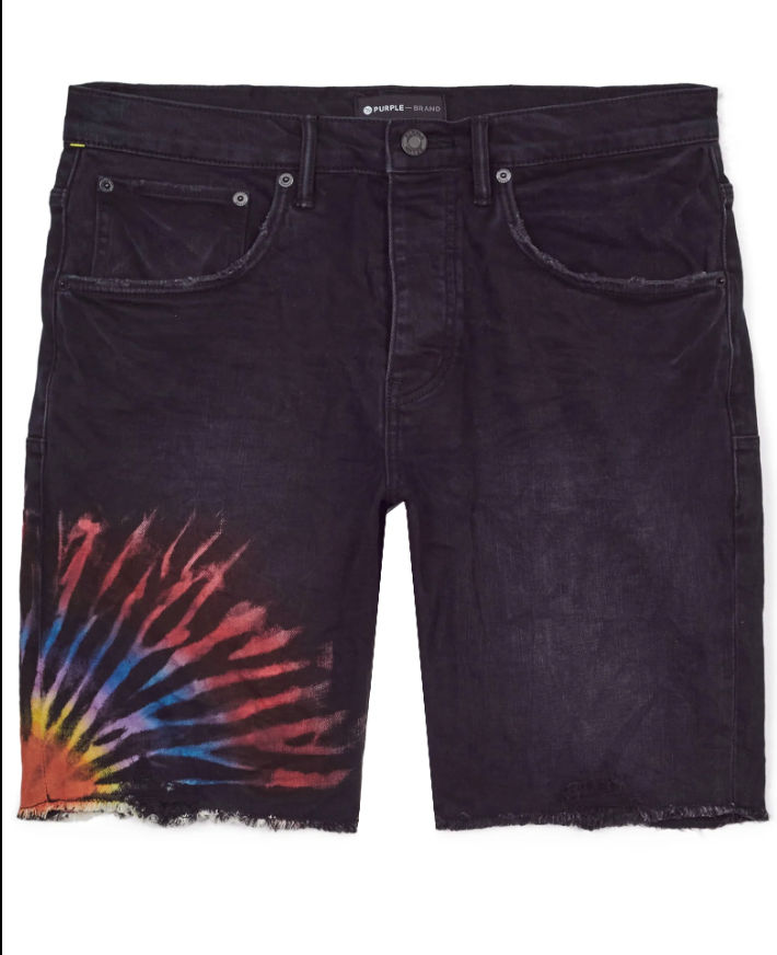 Purple Denim Shorts Multicolor Tie Dye Black