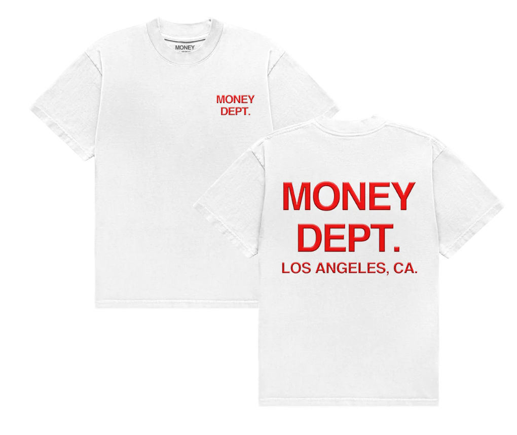 Money Dept Classic White & Red T-Shirt (PUFF PRINT)