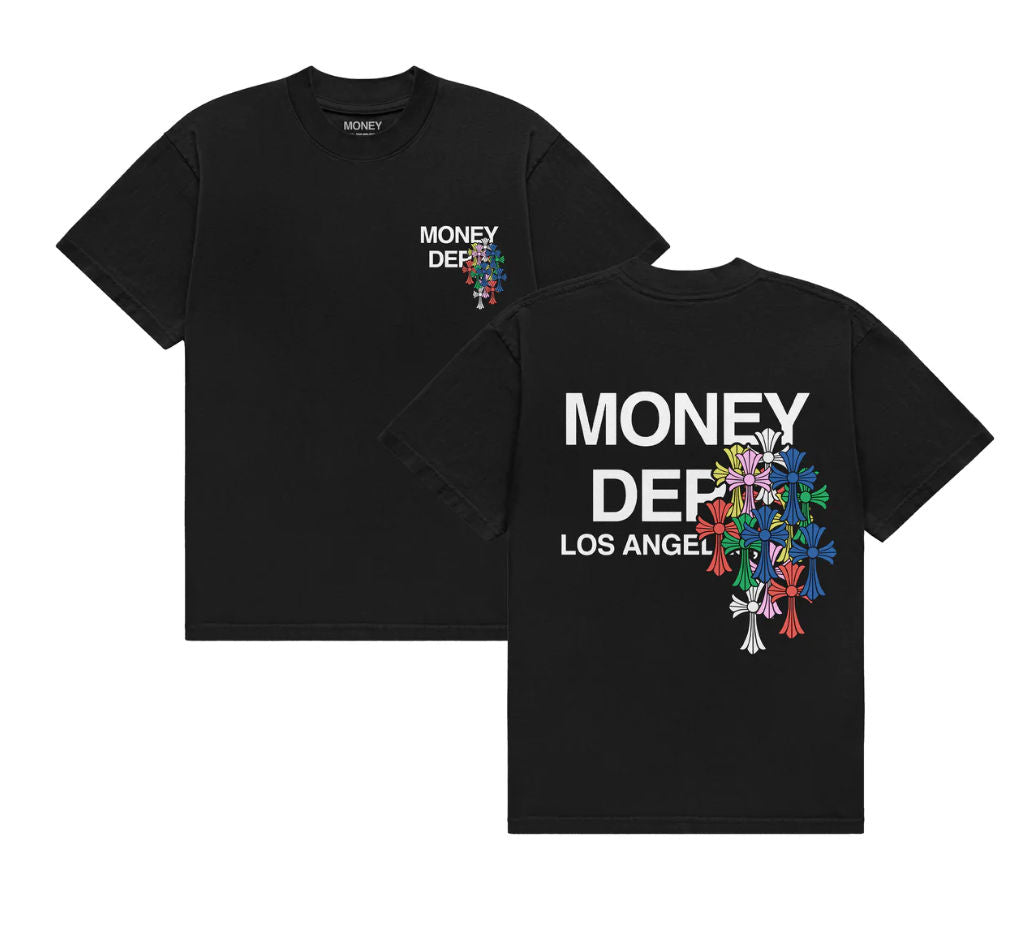 Money Dept. Colorful Crosses Black T-Shirt