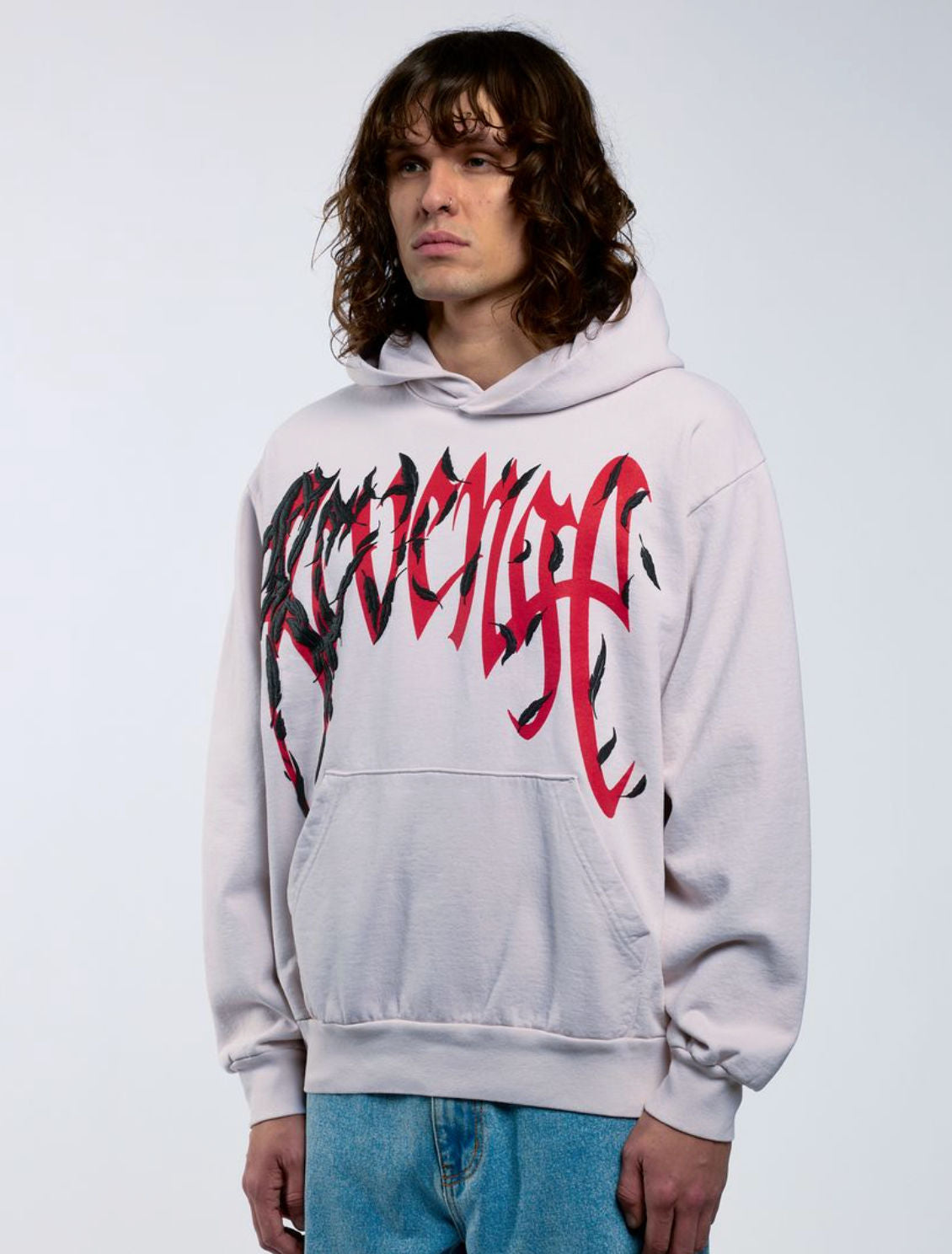 REVENGE 999 DOVE HOODIE CEMENT/RED HOODIE FW25